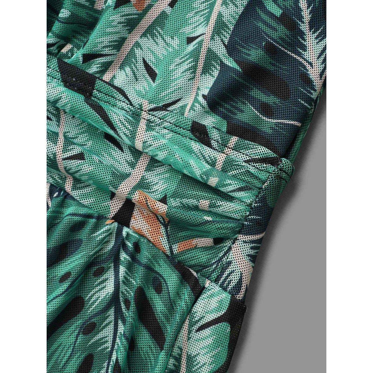 Plus Size Tropical Print Bust Defining Swim Dress Women's Swimwear Truegreen Beach Bodycon Overlap Collar High stretch Curve Swim Dresses BloomChic 10/M Product Image