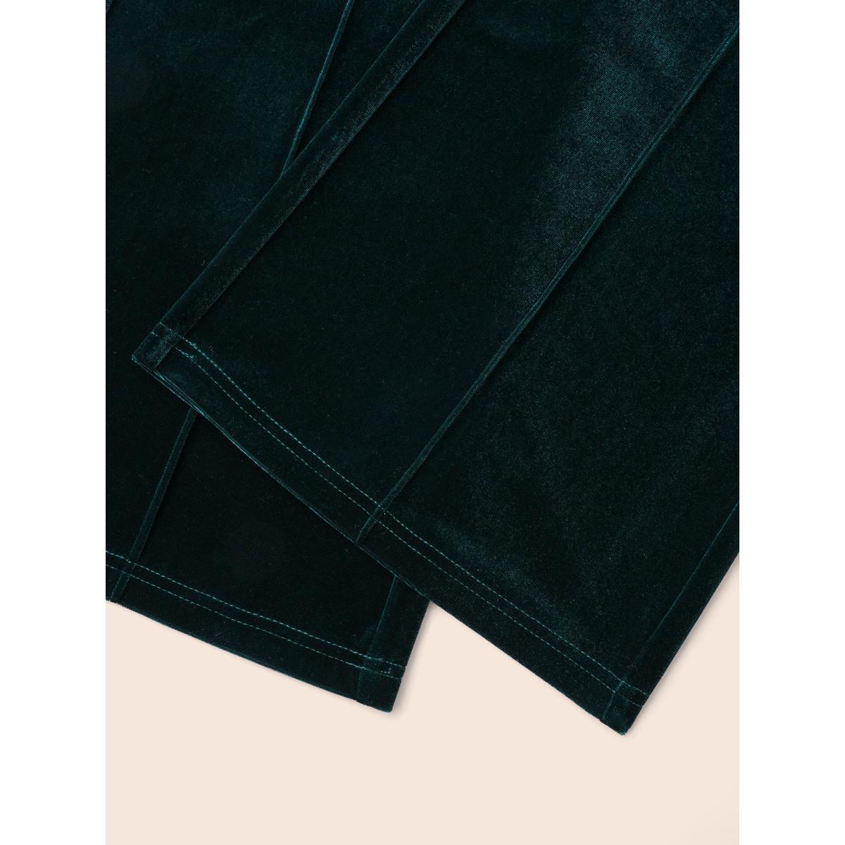 Plus Size Velvet Mid Rise Flared Pants Women DarkGreen Elegant Bootcut Mid Rise Everyday Pants BloomChic 12/L Product Image