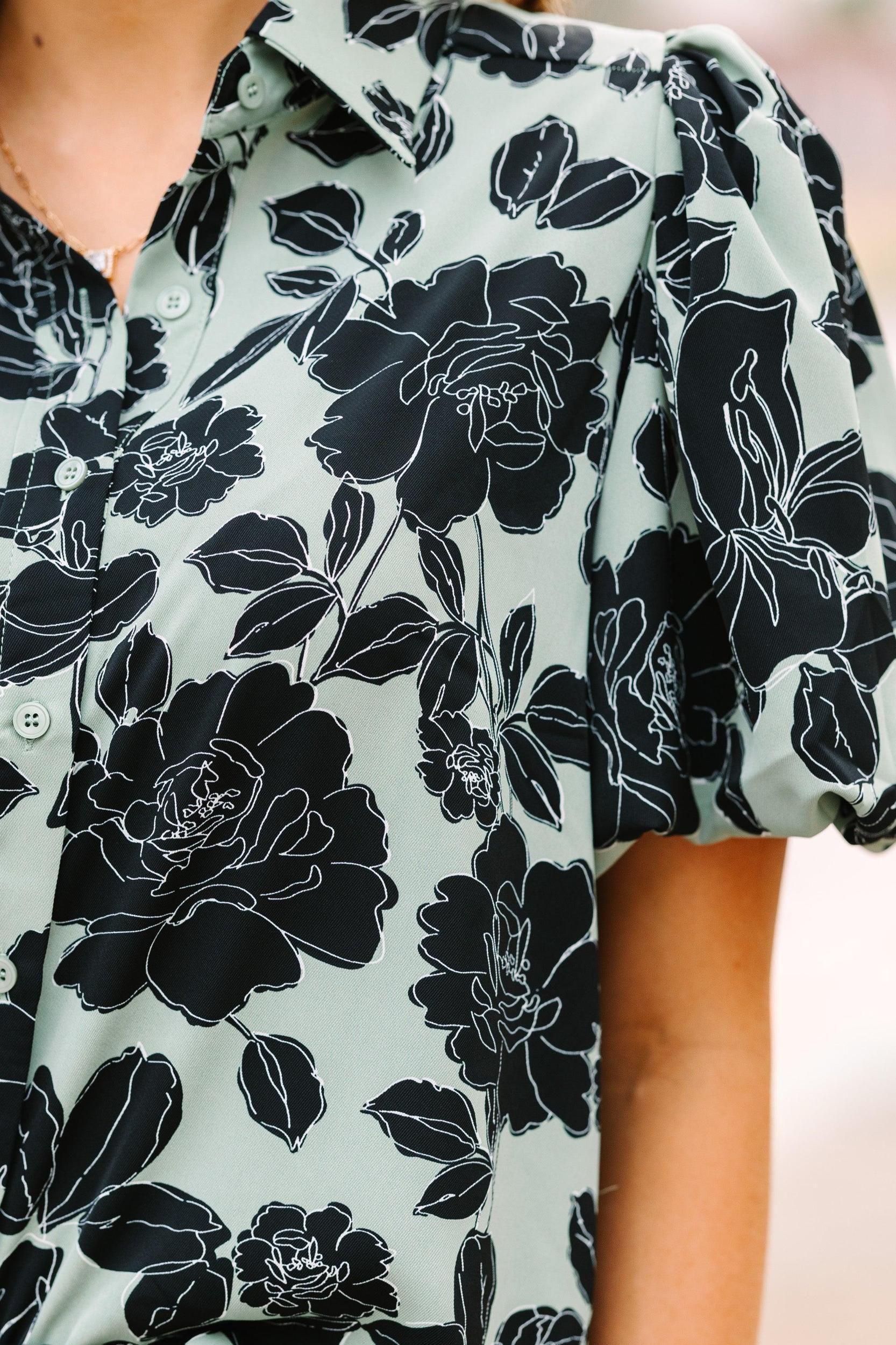 Get What You Love Sage Green Floral Blouse Female Product Image