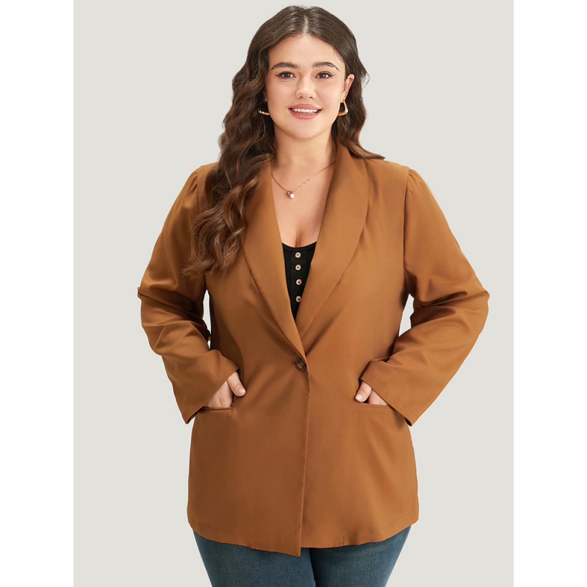 Plus Size Halloween Plain Lapel Collar Patched Pocket Blazer Bronze Women Dailywear Plain Plain Sleeve Long Sleeve Lapel Collar 22-24/3X Pocket Casual Blazers BloomChic Product Image