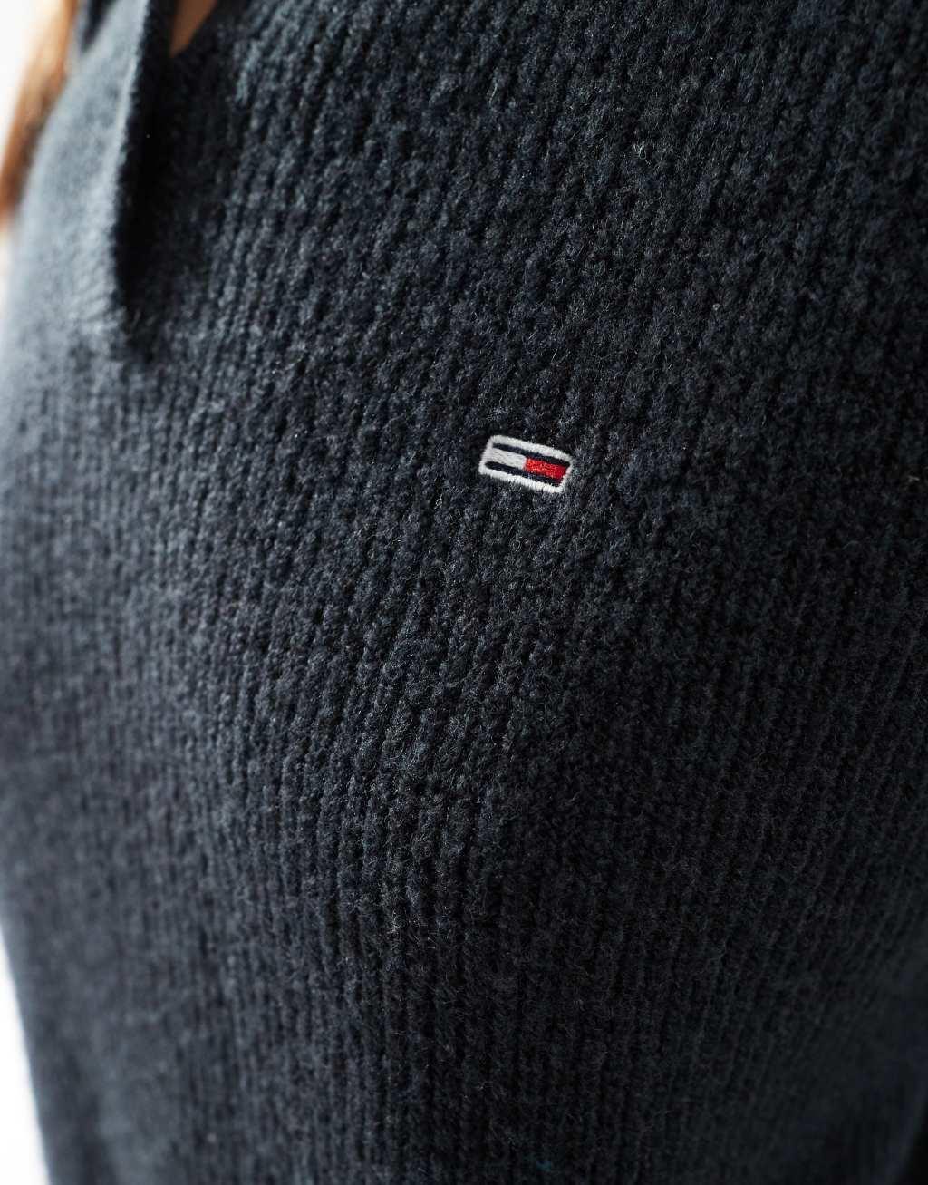 Tommy Jeans polo sweater in black with glitter details Product Image