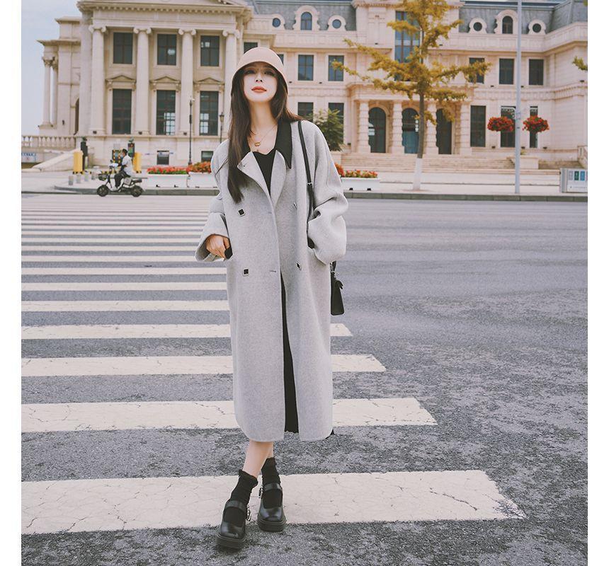 Double Breasted Lapel Long Coat Product Image