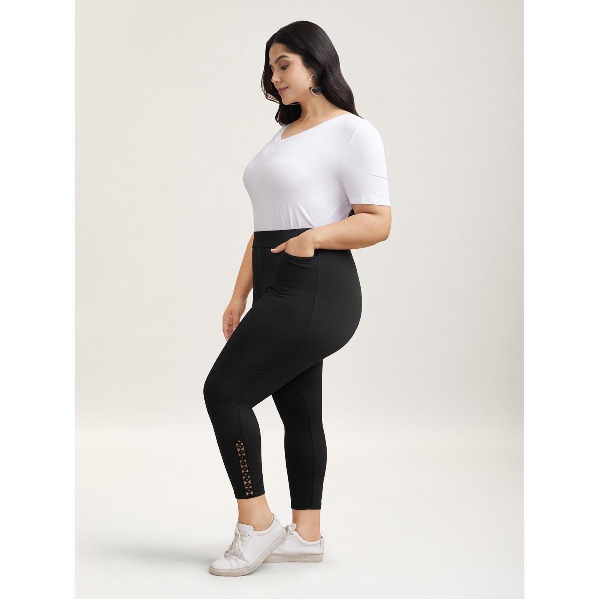 Plus Size No-Waist Gap Lace Panel Skinny-Fit Pants Women Black Elegant Skinny Mid Rise Everyday Pants BloomChic 22-24/3X Product Image