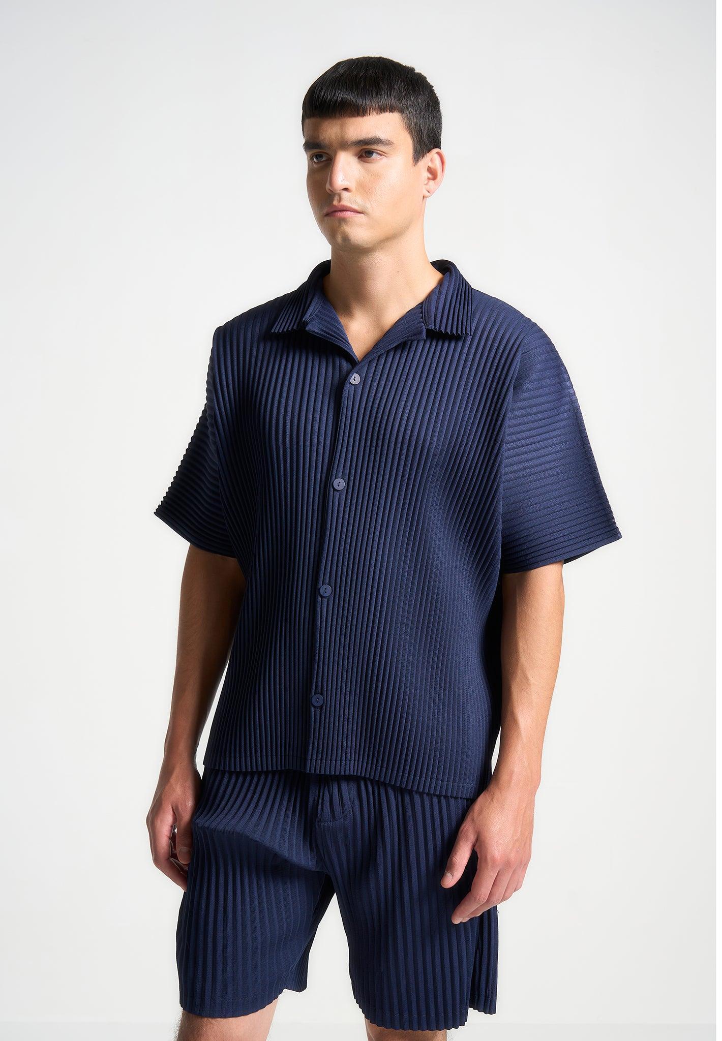Pleated Shirt - Navy Male Product Image