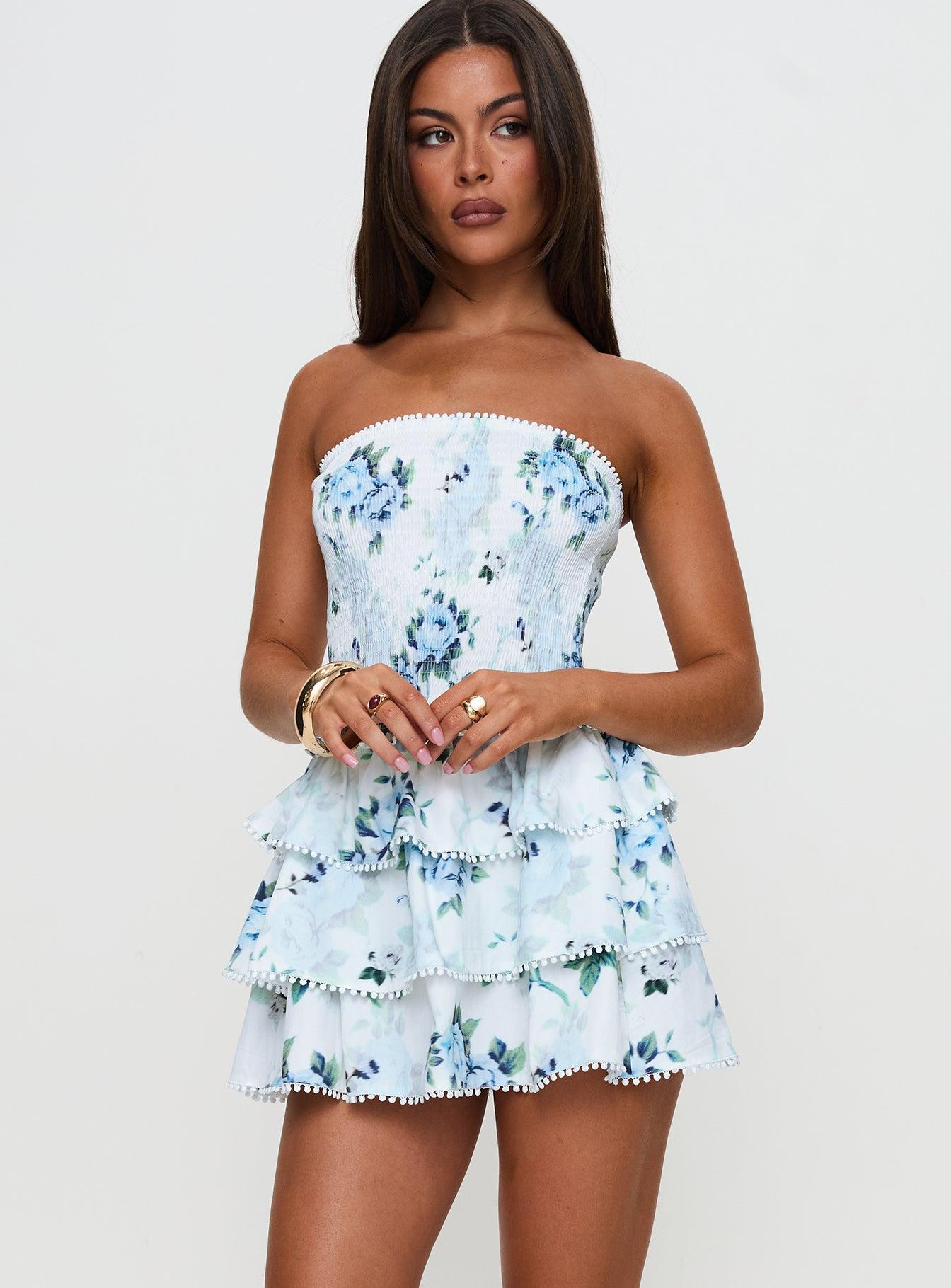 Sunkiss Frill Mini Dress White / Blue Petite Product Image