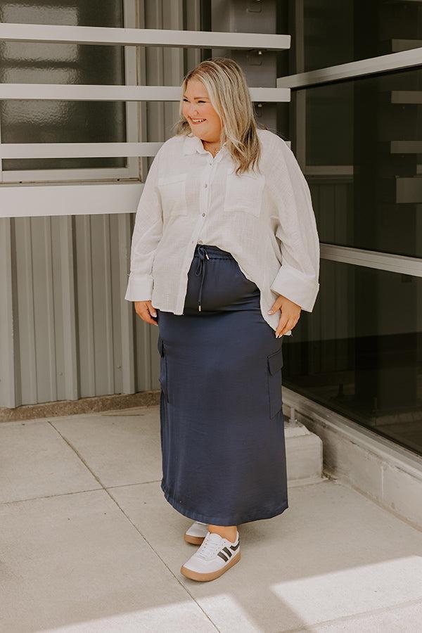 Central Park Stroll High Waist Cargo Skirt in Navy Curves Product Image