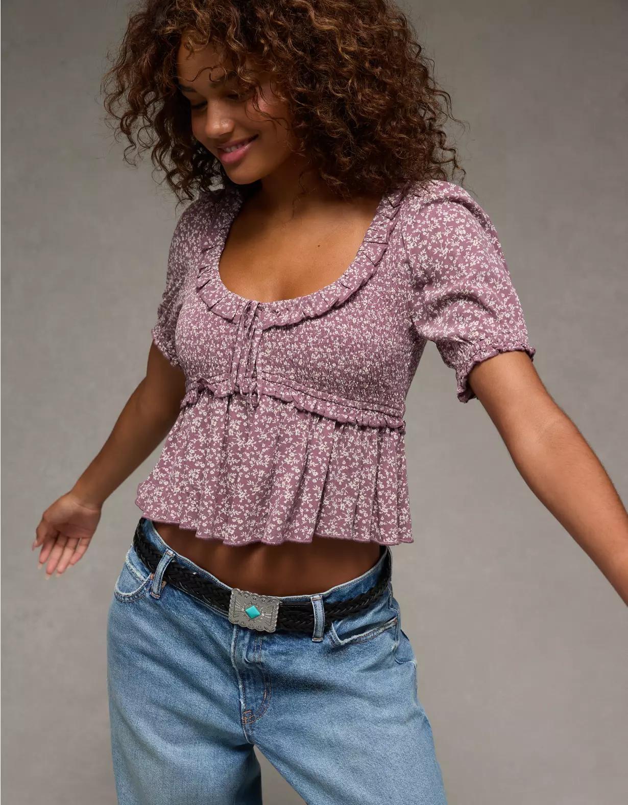 AE Smocked Babydoll Blouse Product Image
