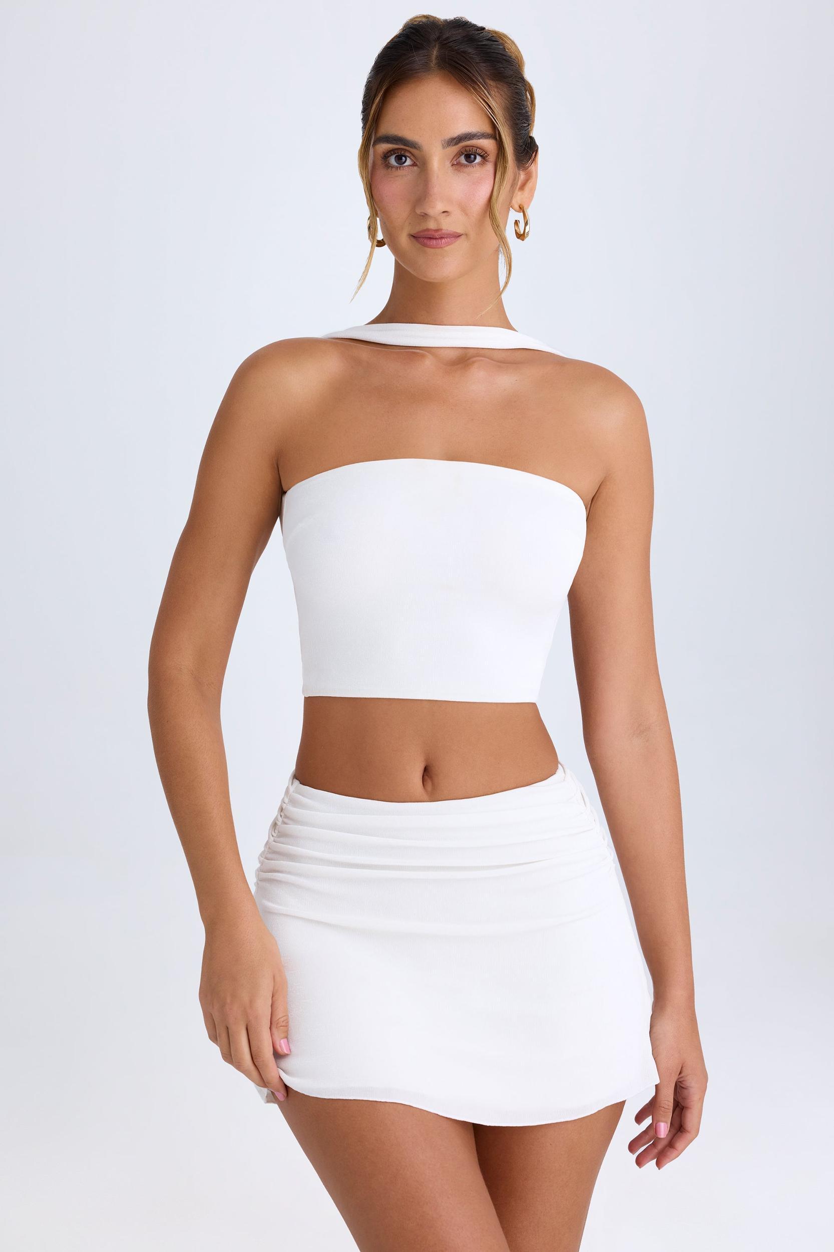 Ruched Mid-Rise Mini Skirt in White Product Image