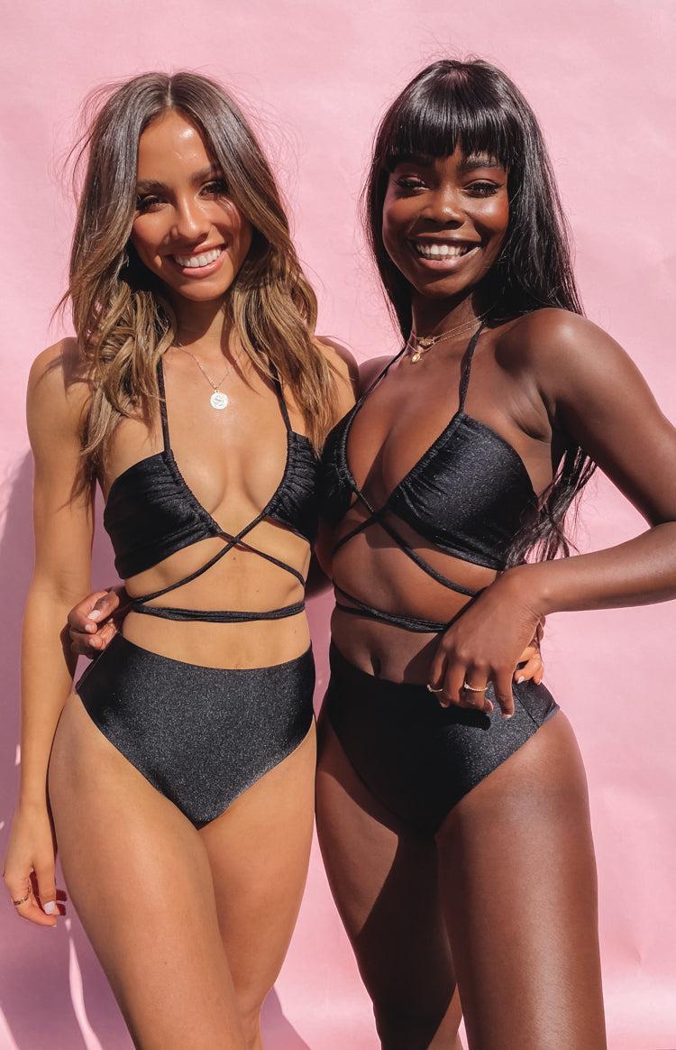 9.0 Swim Majorca High Waisted Bikini Bottoms Metallic Black Product Image