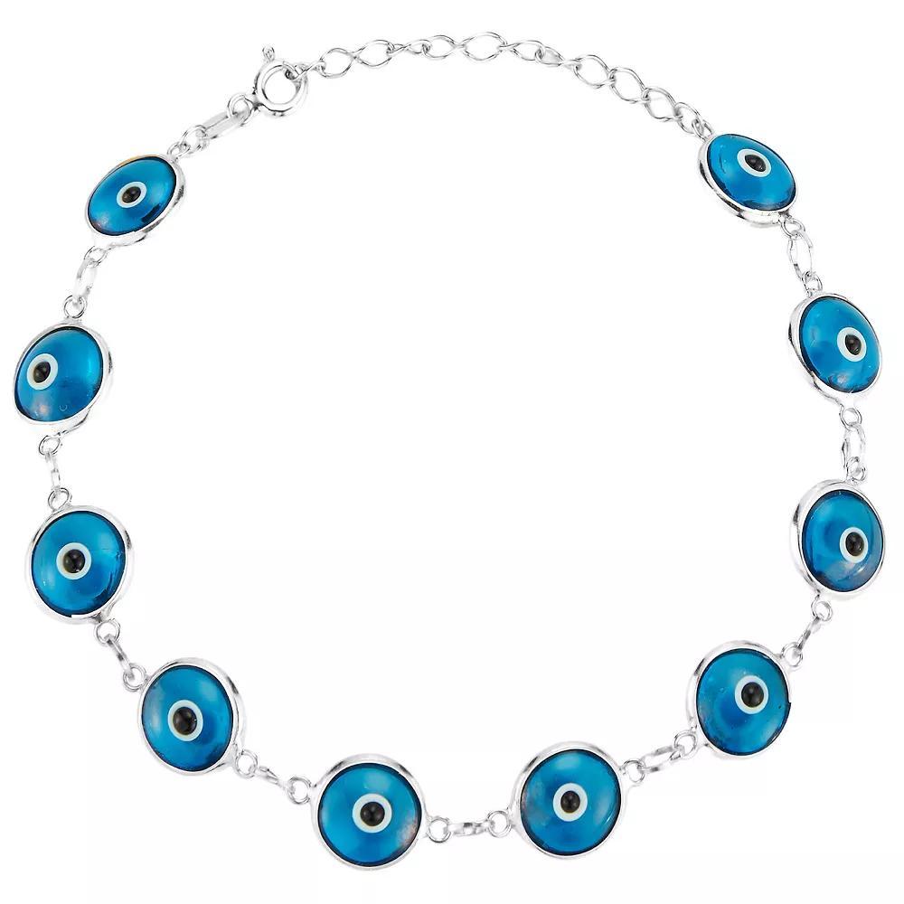 Sunkissed Sterling Sterling Silver Evil Eye Station Bracelet, Women's, Size: 7", Silver Tone Product Image