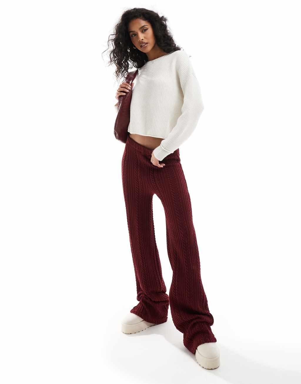 Pull&Bear ribbed knit sweater in ecru Product Image