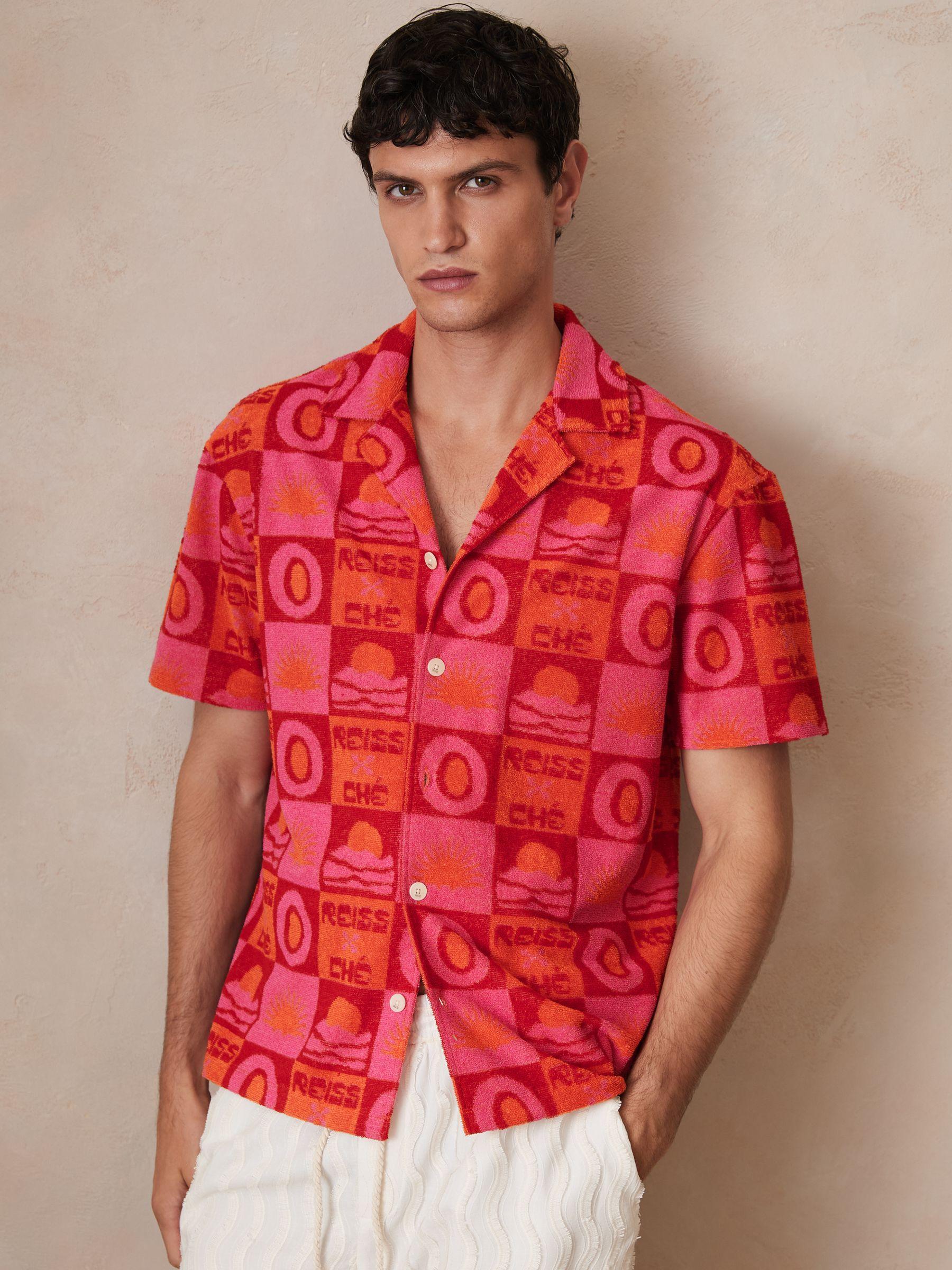 Reiss | Ché Sunset Towelling Shirt in Pink Product Image