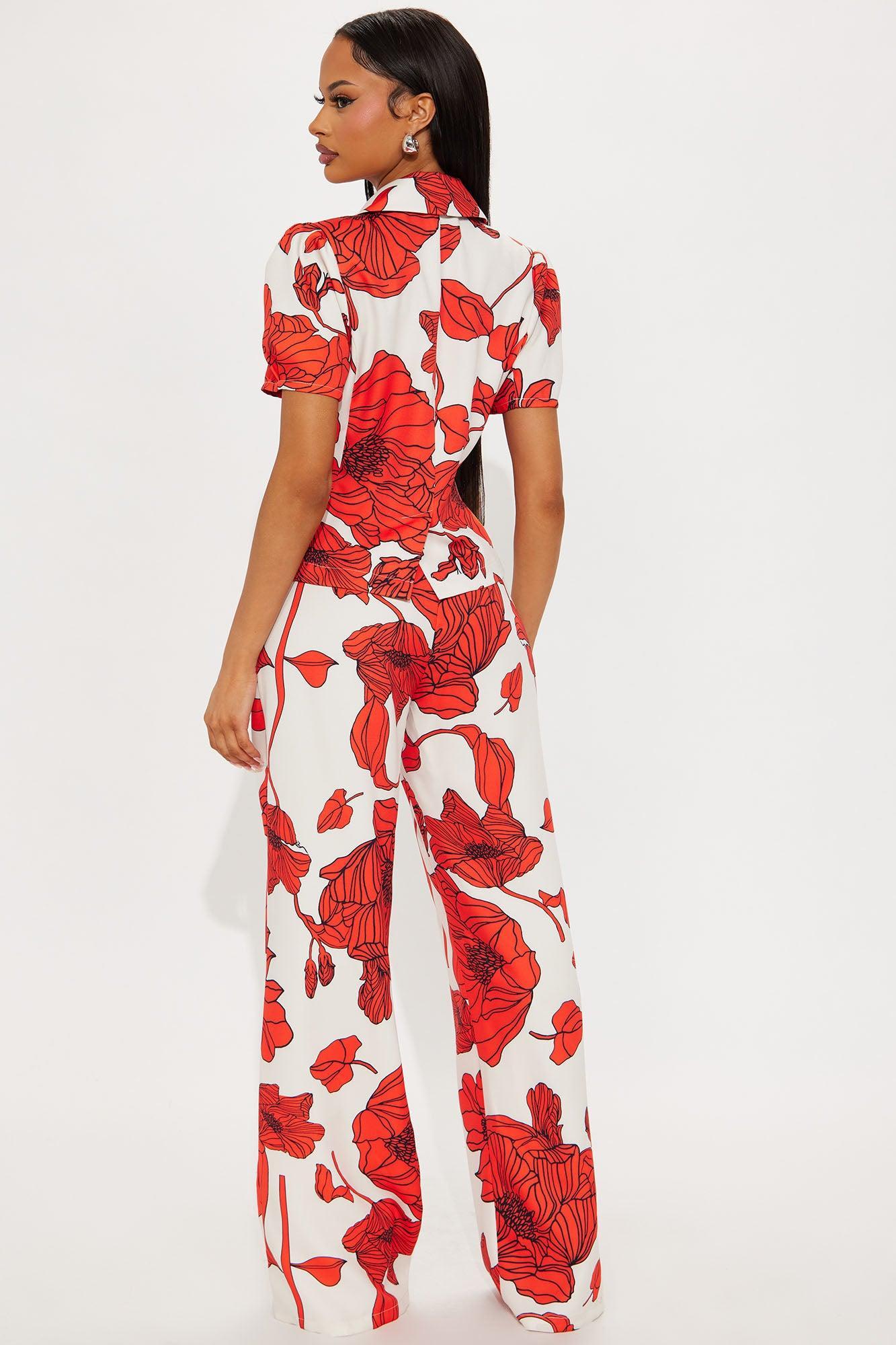 Sassy Sophisticated Blazer Pant Set - Red/combo Product Image