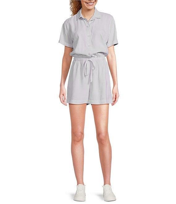 Cloth & Stone Woven Point Collar Short Sleeve Button Front Flounce Romper Product Image