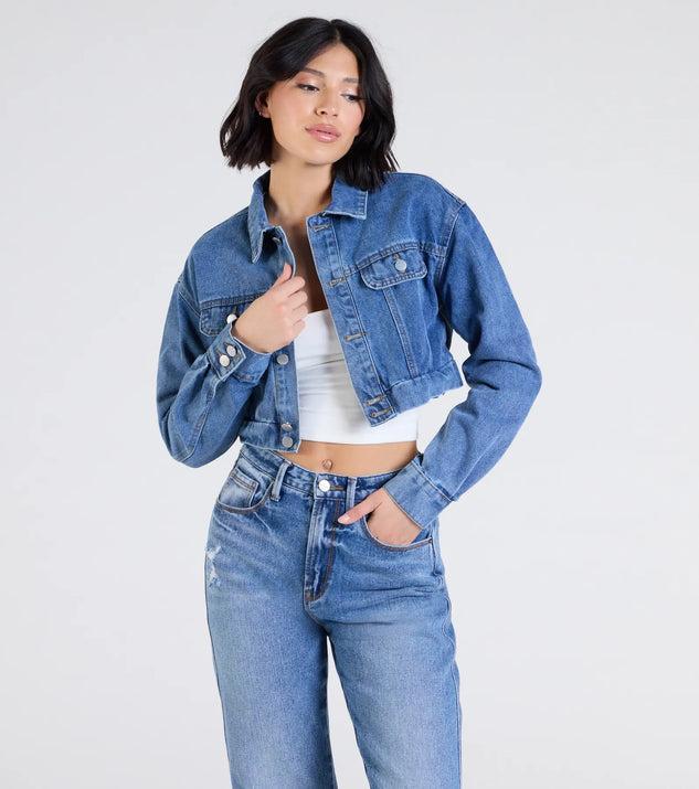 Casually Elevated Cropped Denim Jacket Product Image