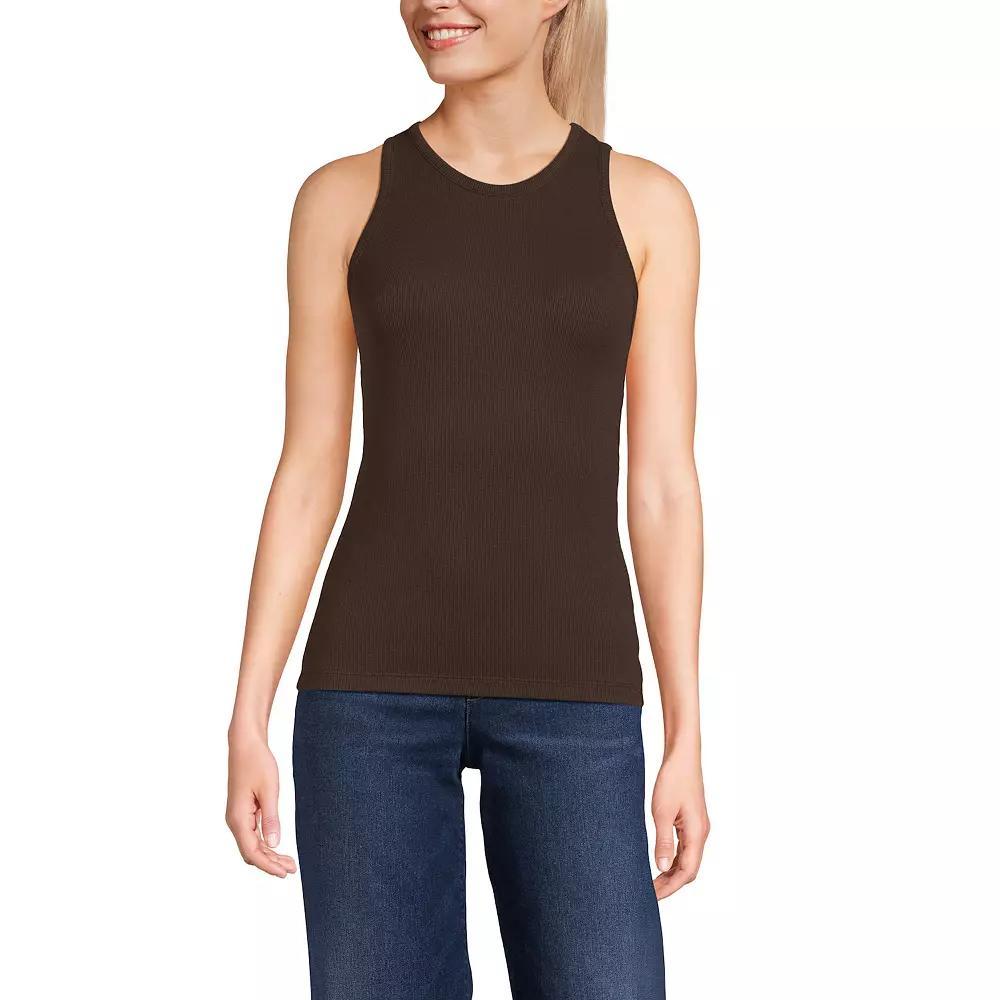 Women's Lands' End Drapey Rib Fitted Tank Top, Size: Small, Rich Brown Product Image