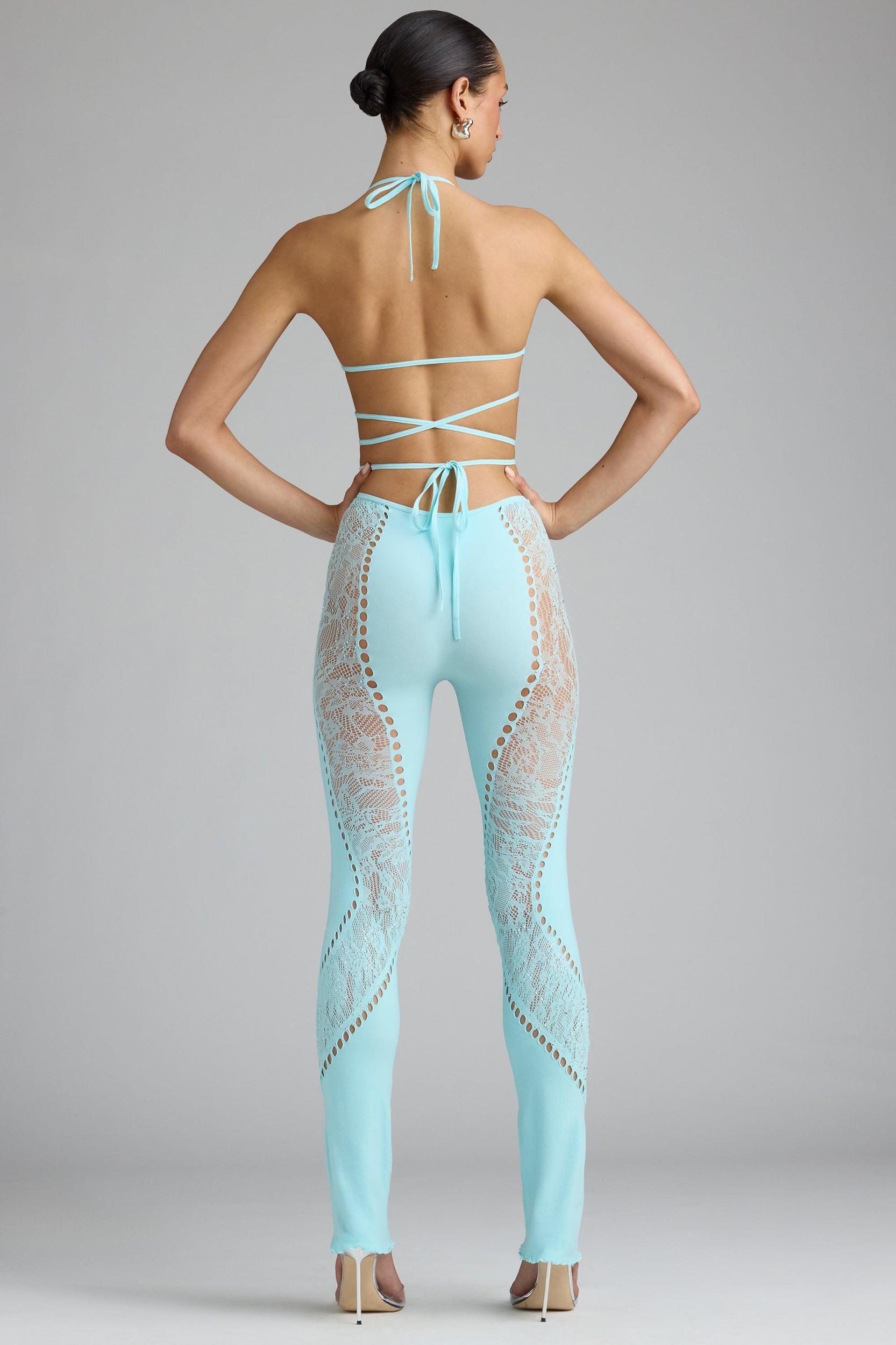 Tall Embellished Mid-Rise Flared Trousers in Ice Blue Product Image