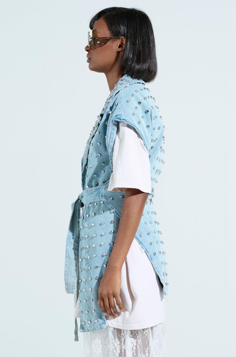 PRESLEY EMBELLISHED DENIM VEST Product Image