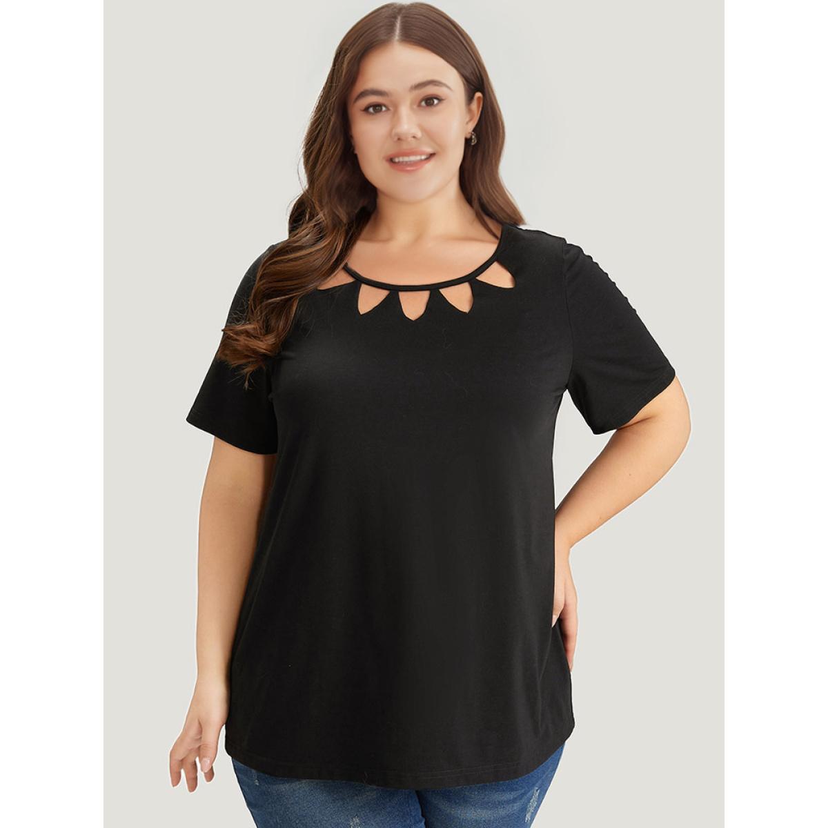 Plus Size Supersoft Essentials Solid Crew Neck Cut Out T-shirt Black Women Casual Cut-Out Plain Round Neck Dailywear T-shirts BloomChic 14-16/1X Product Image
