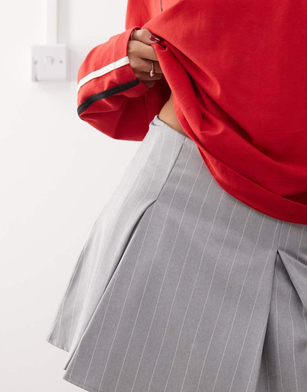 Reclaimed Vintage tailored skort in gray pinstripe Product Image