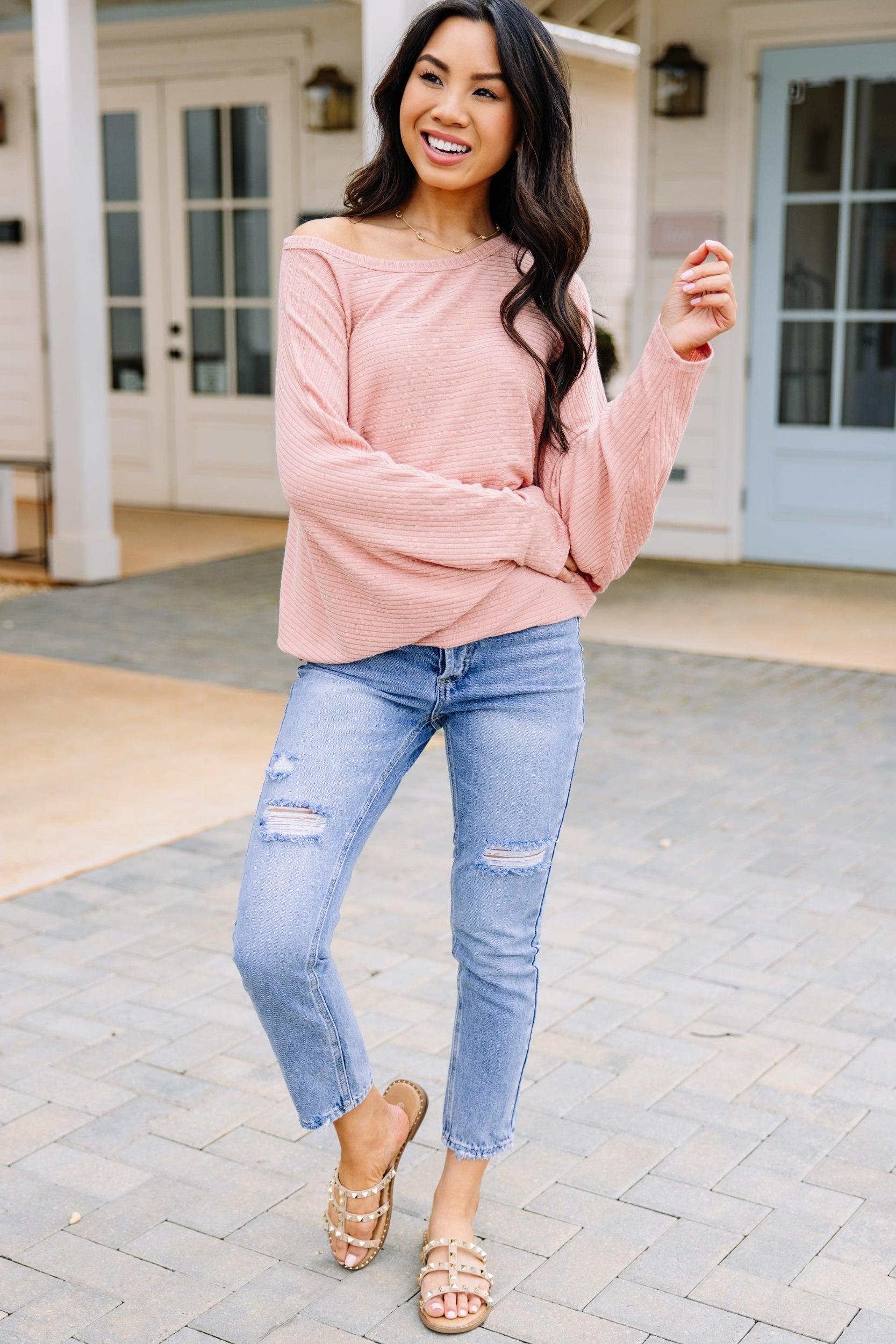 Let's Travel Mauve Pink Ribbed Top Female Product Image