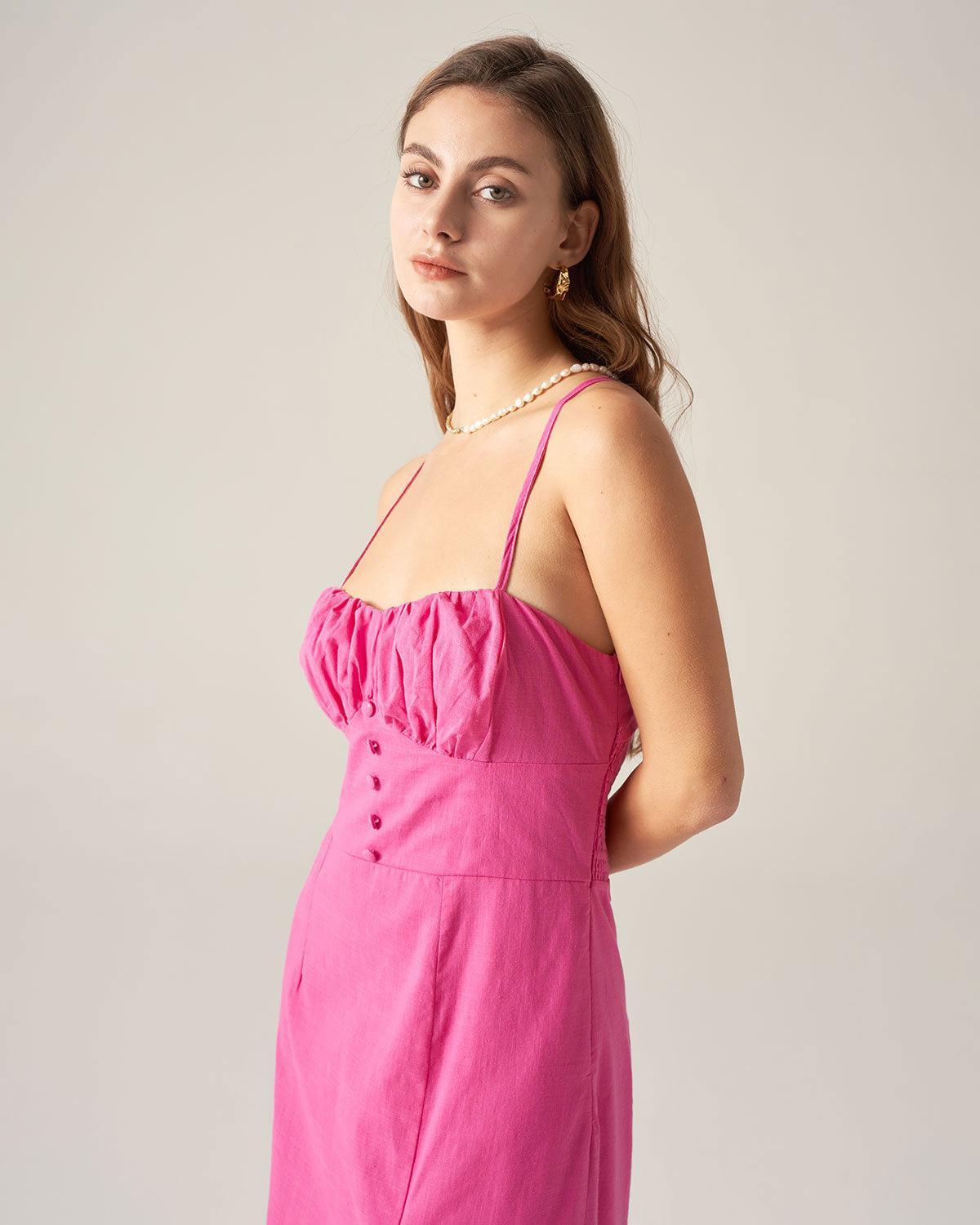 Red Ruched Backless Slip Midi Dress Product Image