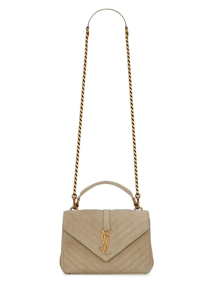 Womens College Medium Shoulder Bag in Quilted Suede Product Image
