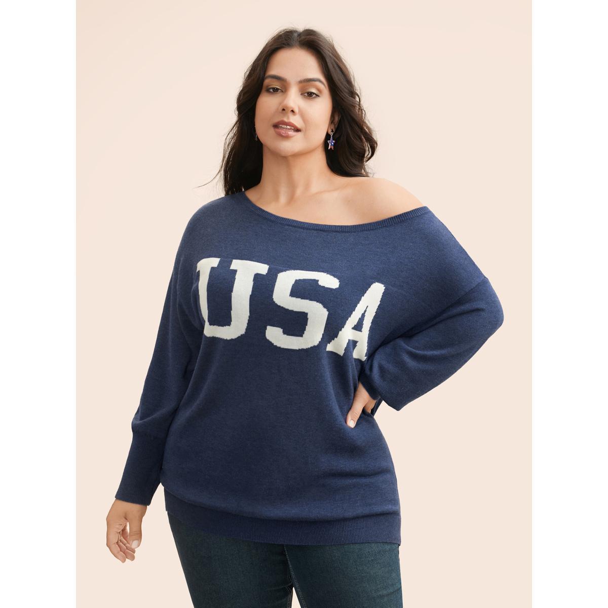 Plus Size Supersoft Essentials USA Boat Neck Pullover Indigo Women Casual Loose Long Sleeve Boat Neck Everyday Pullovers BloomChic 28/5X Product Image