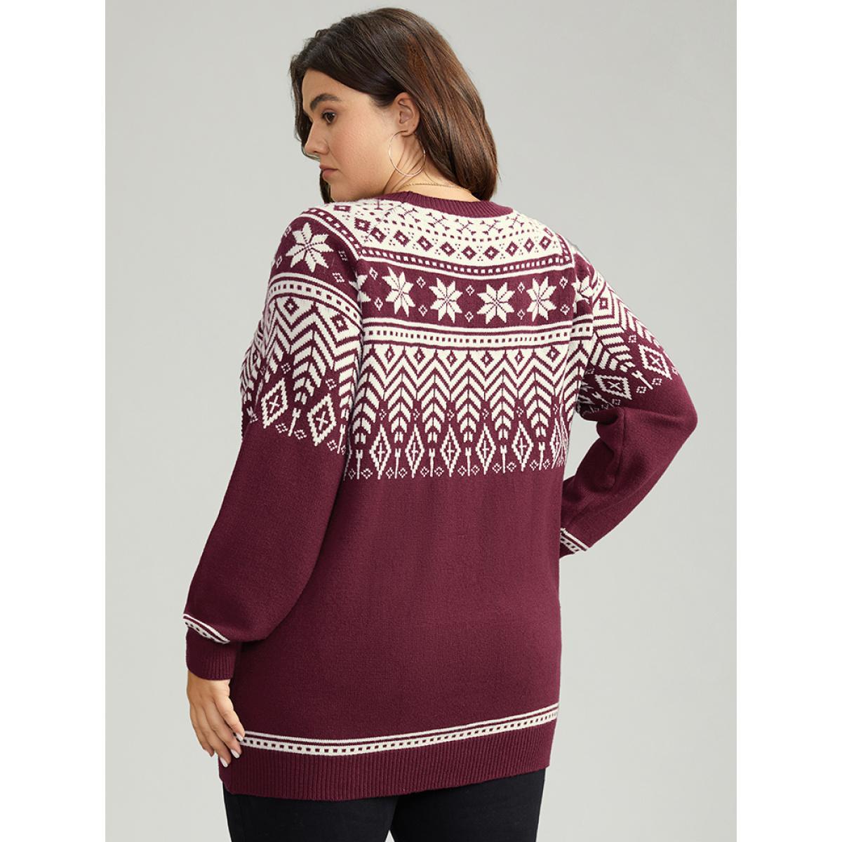 Plus Size Supersoft Essentials Christmas Graphic Elastic Cuffs Cardigan Burgundy Women Casual Loose Long Sleeve Dailywear Cardigans BloomChic 10/M Product Image