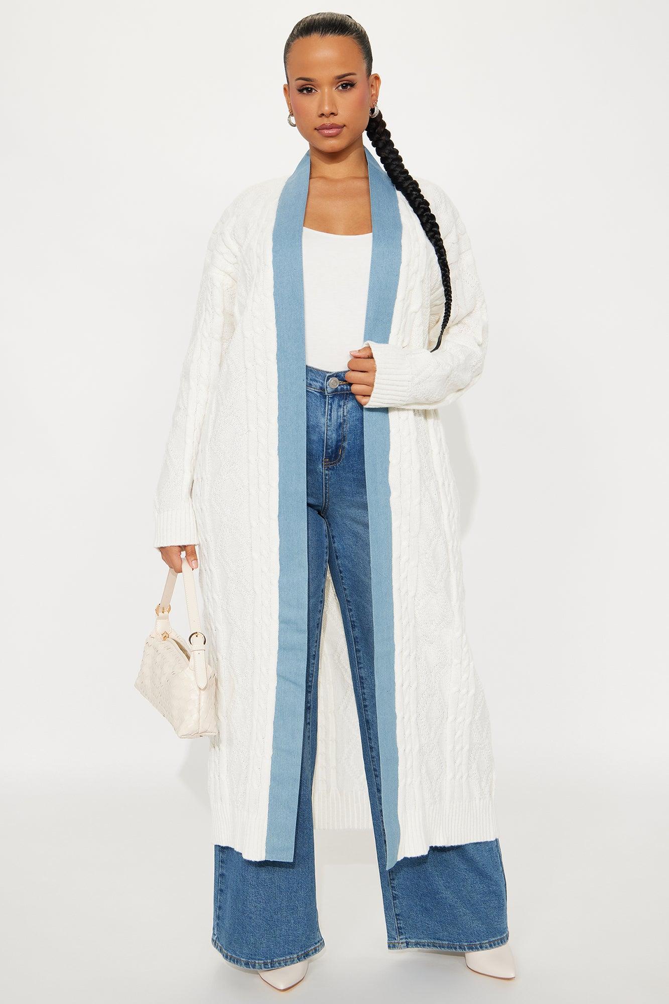Snowed In Cable Knit Long Cardigan - Ivory Female Product Image