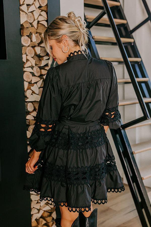 Candlelight Dinner Crochet Mini Dress in Black Product Image