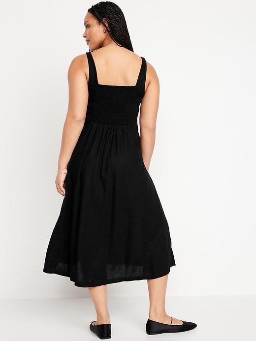 Fit &amp; Flare Linen-Blend Midi Dress Product Image