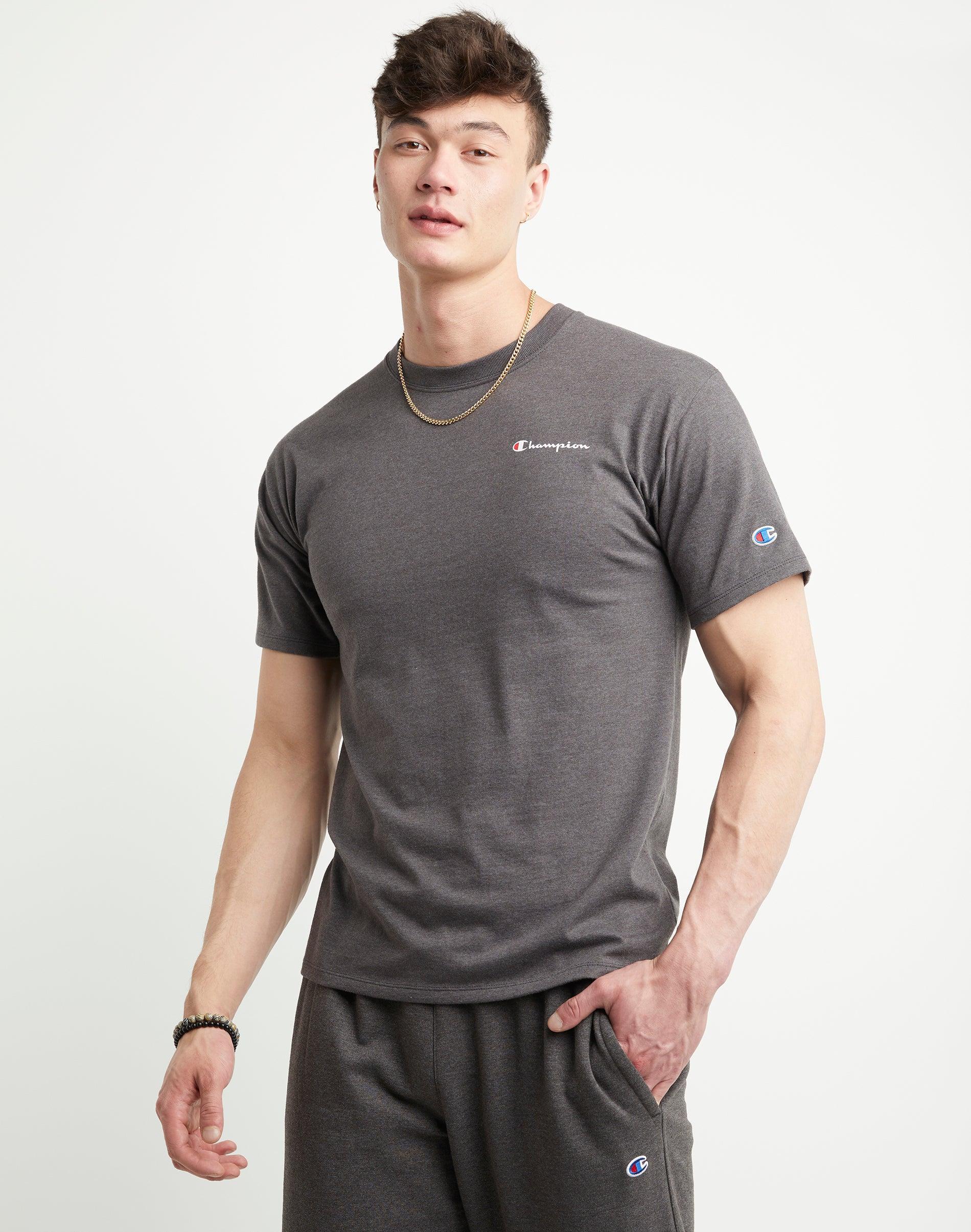 Mens Champion Classic Graphic T-Shirt, Left Chest Script Logo Granite Heather 2XL Product Image