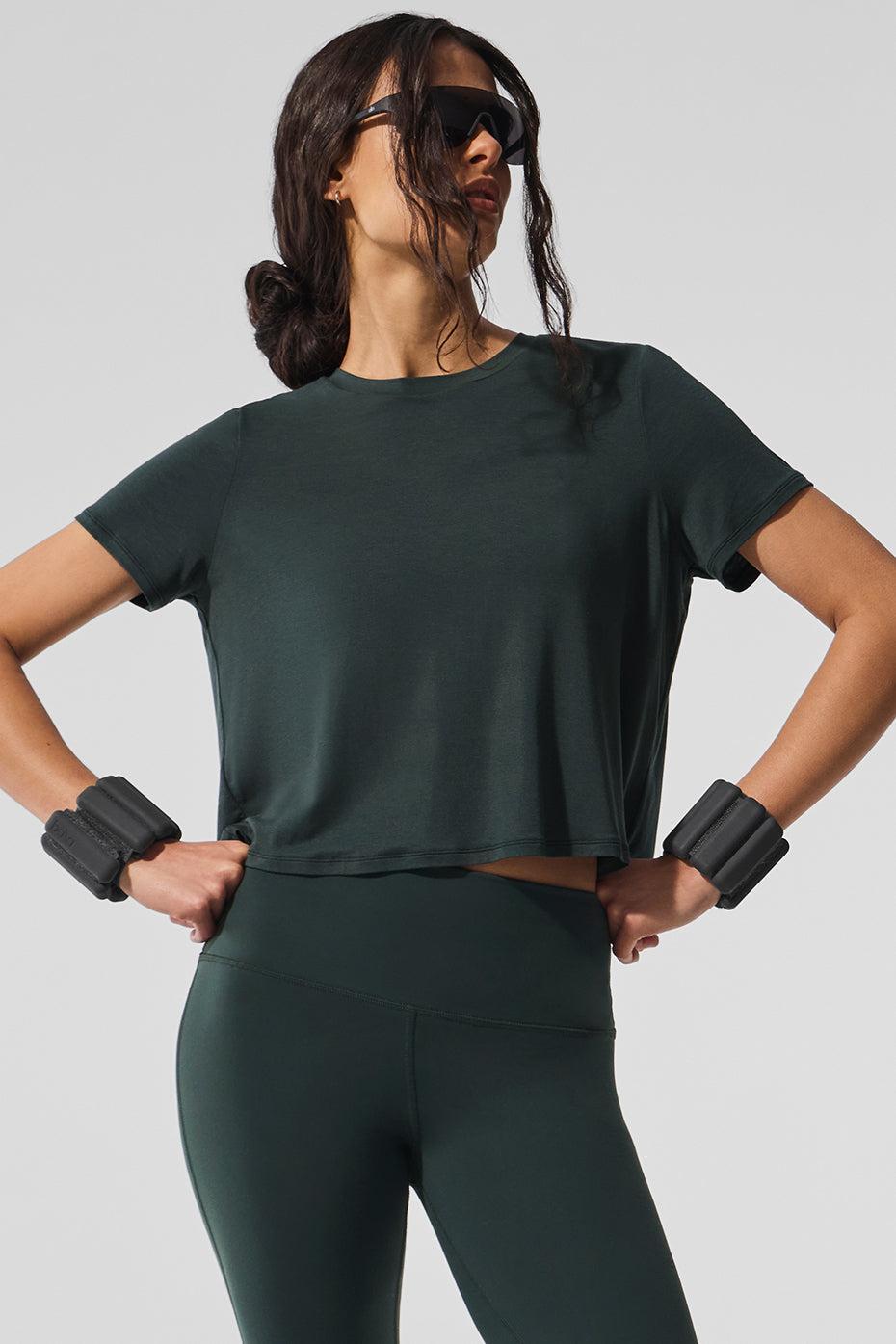 Cropped All Day Short Sleeve - Charcoal Green Product Image