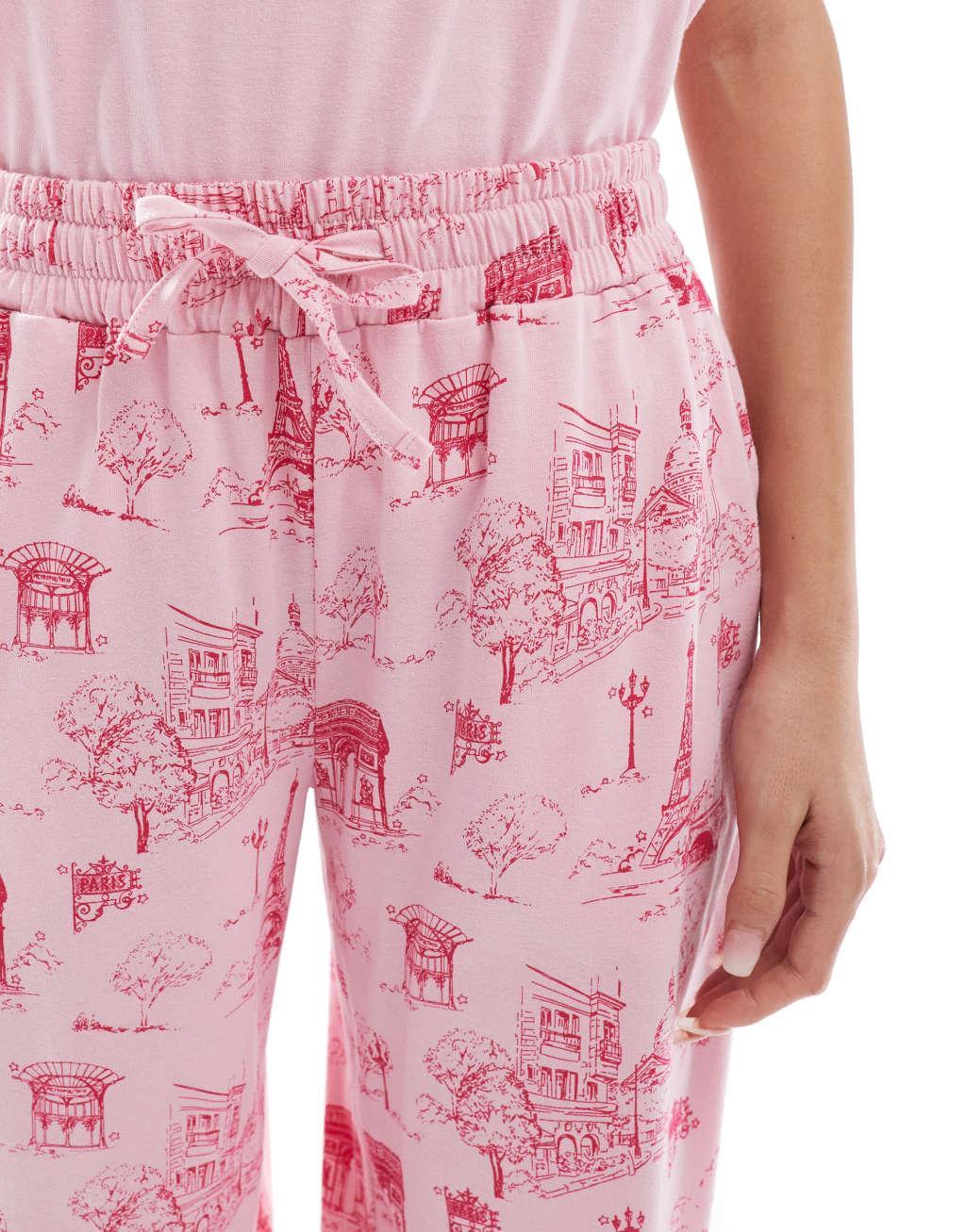 Threadbare pajama set in pink with Paris print Product Image