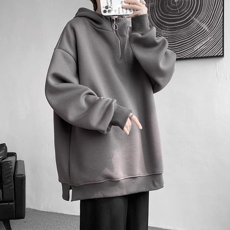 Plain Half-Zip Hoodie Product Image