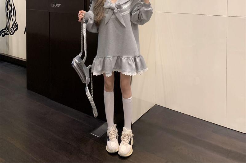 Oversized Lace-Trim Sailor-Collar Sweatshirt Dress Product Image