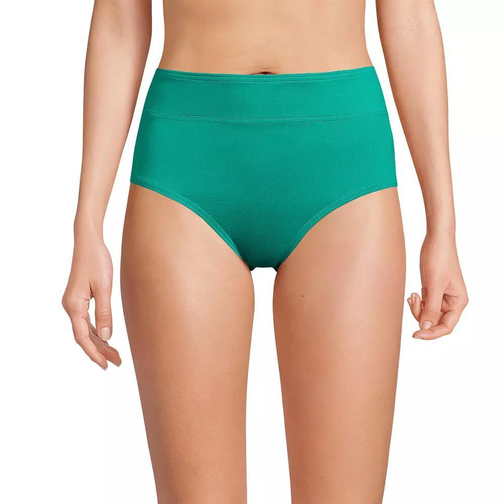 Women's Lands' End Retro Tummy Slimmer High-Waist Bikini Bottoms, Size: 4, Island Green Product Image