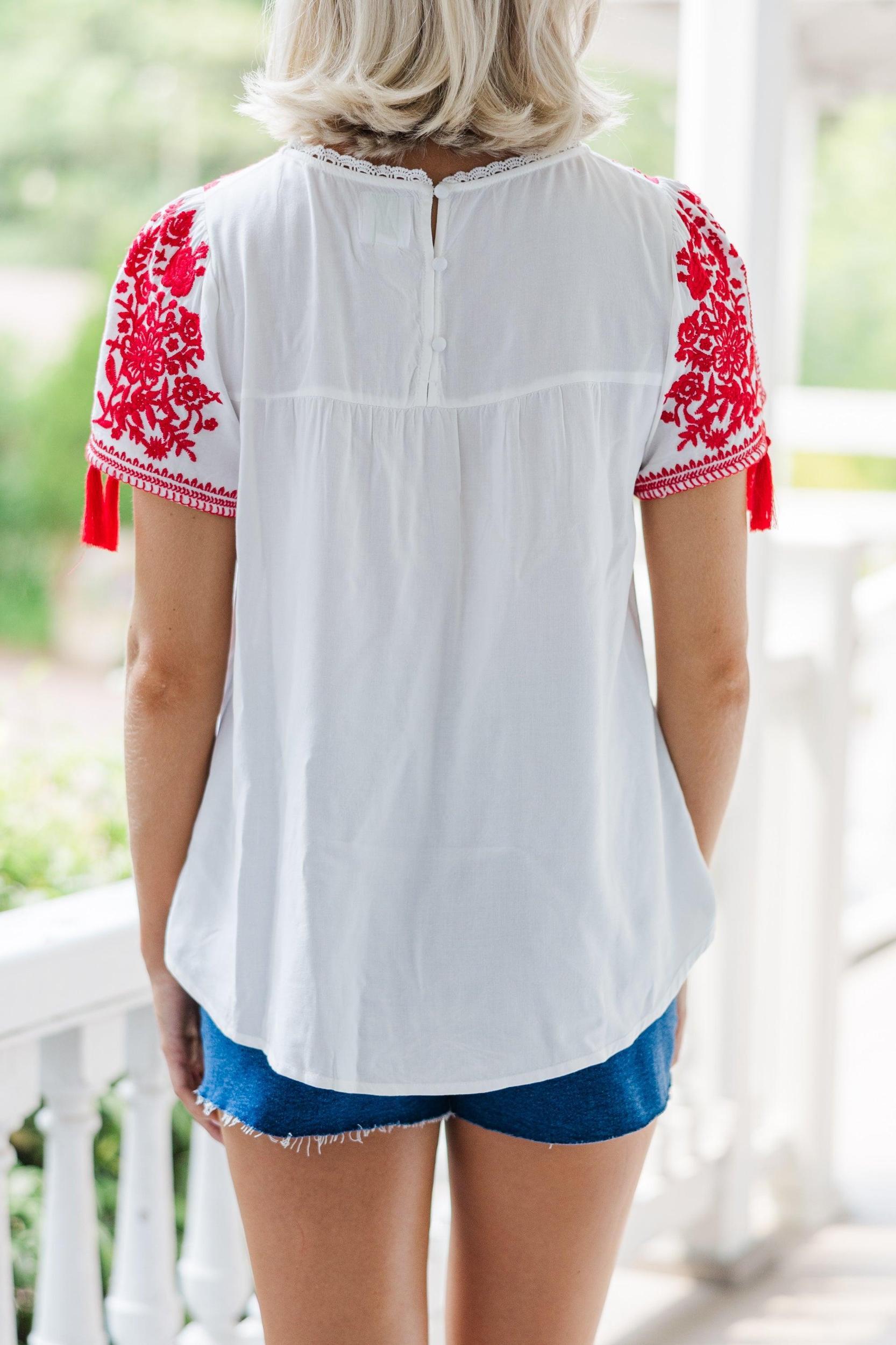 All The Info I Need Red Embroidered Top Female Product Image