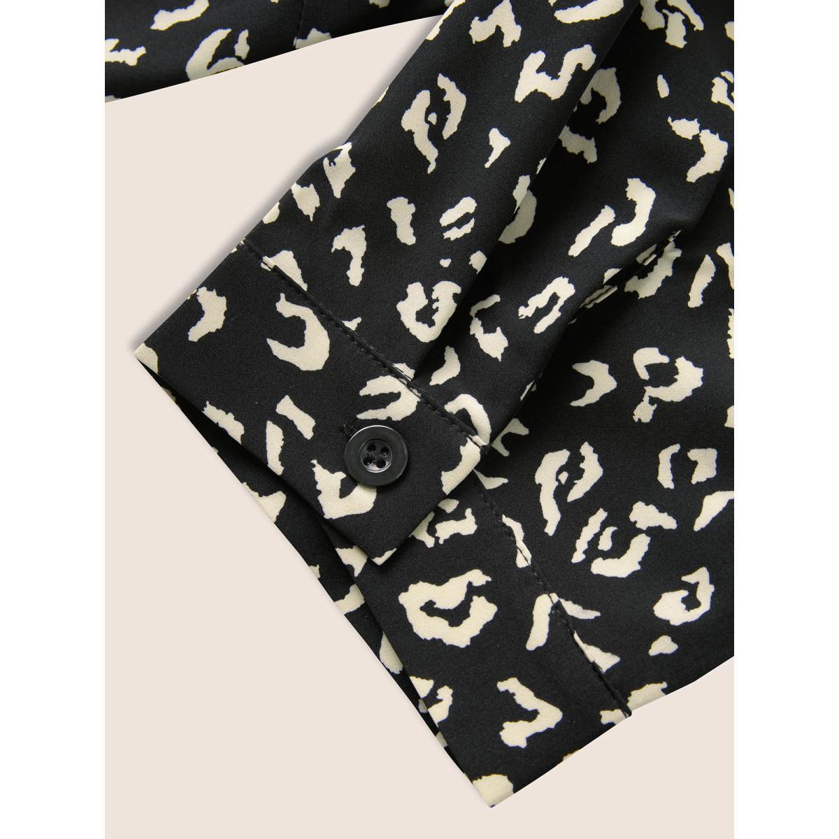 Plus Size BlackFlower Leopard Print Shirt Collar Button Up Blouse Women At the Office Elbow-length sleeve Shirt collar Work Blouses BloomChic 10/M Product Image