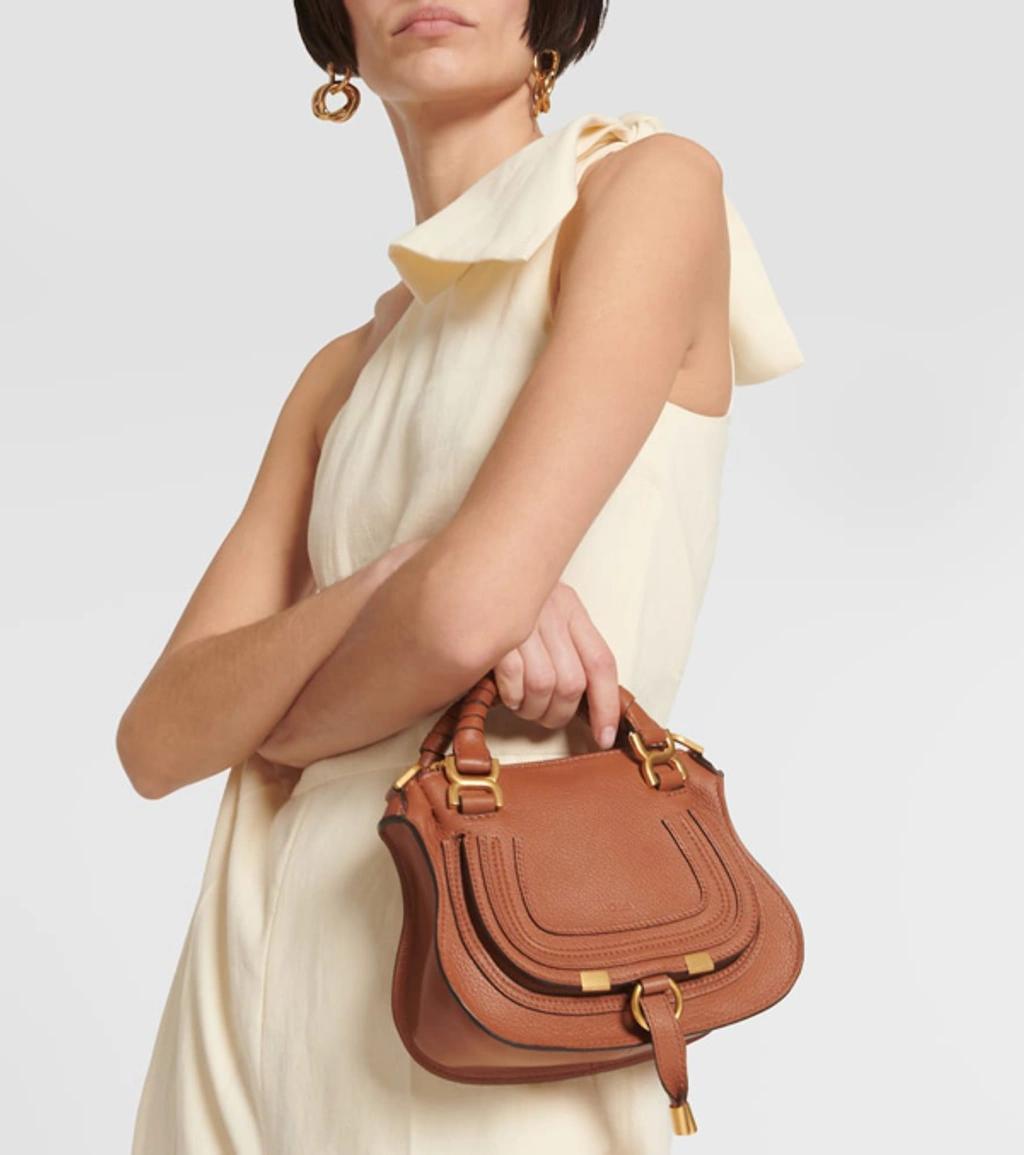 CHLOÉ Marcie Mini Leather Crossbody Bag In Brown Product Image