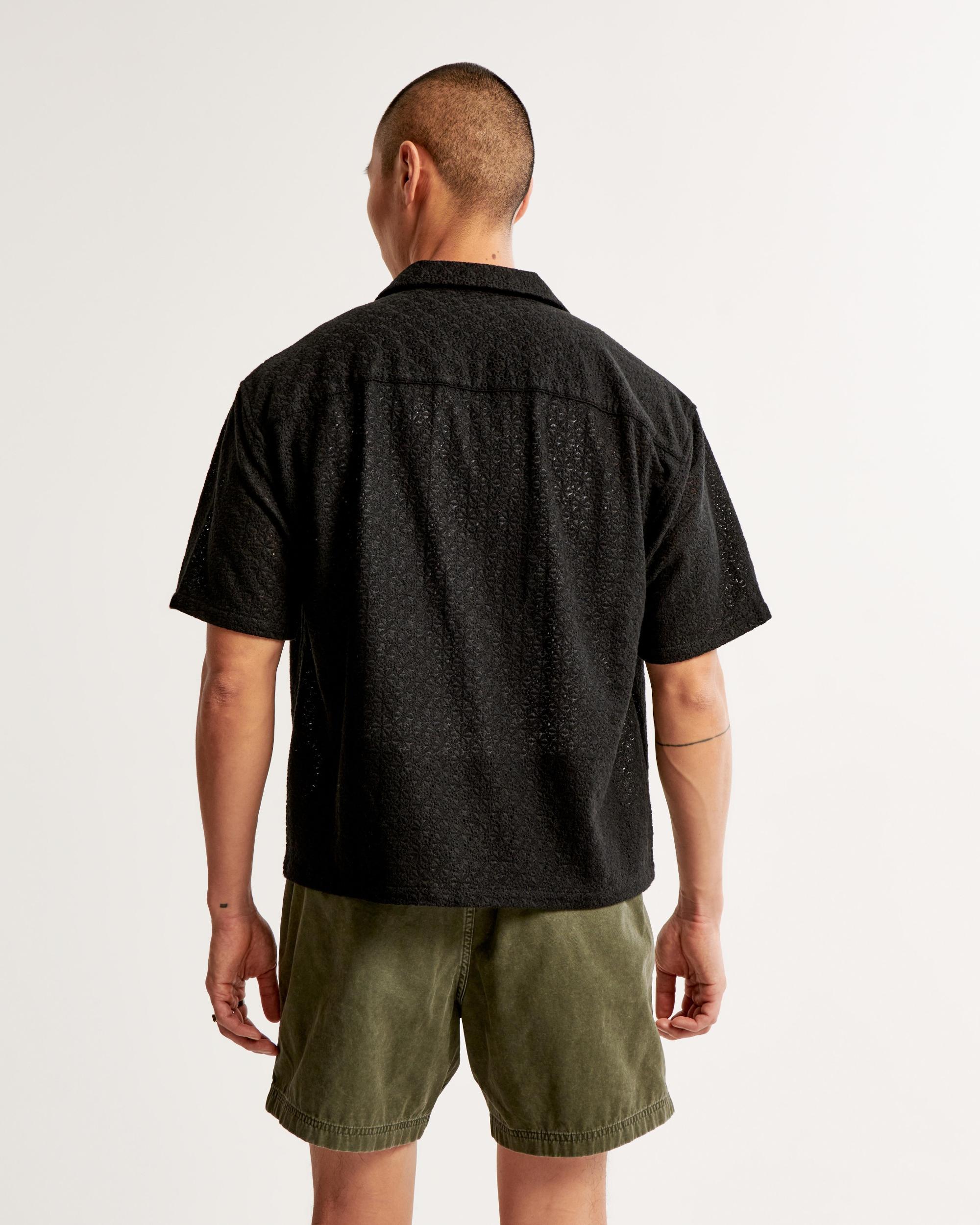 Camp Collar Cropped Lace Shirt Product Image