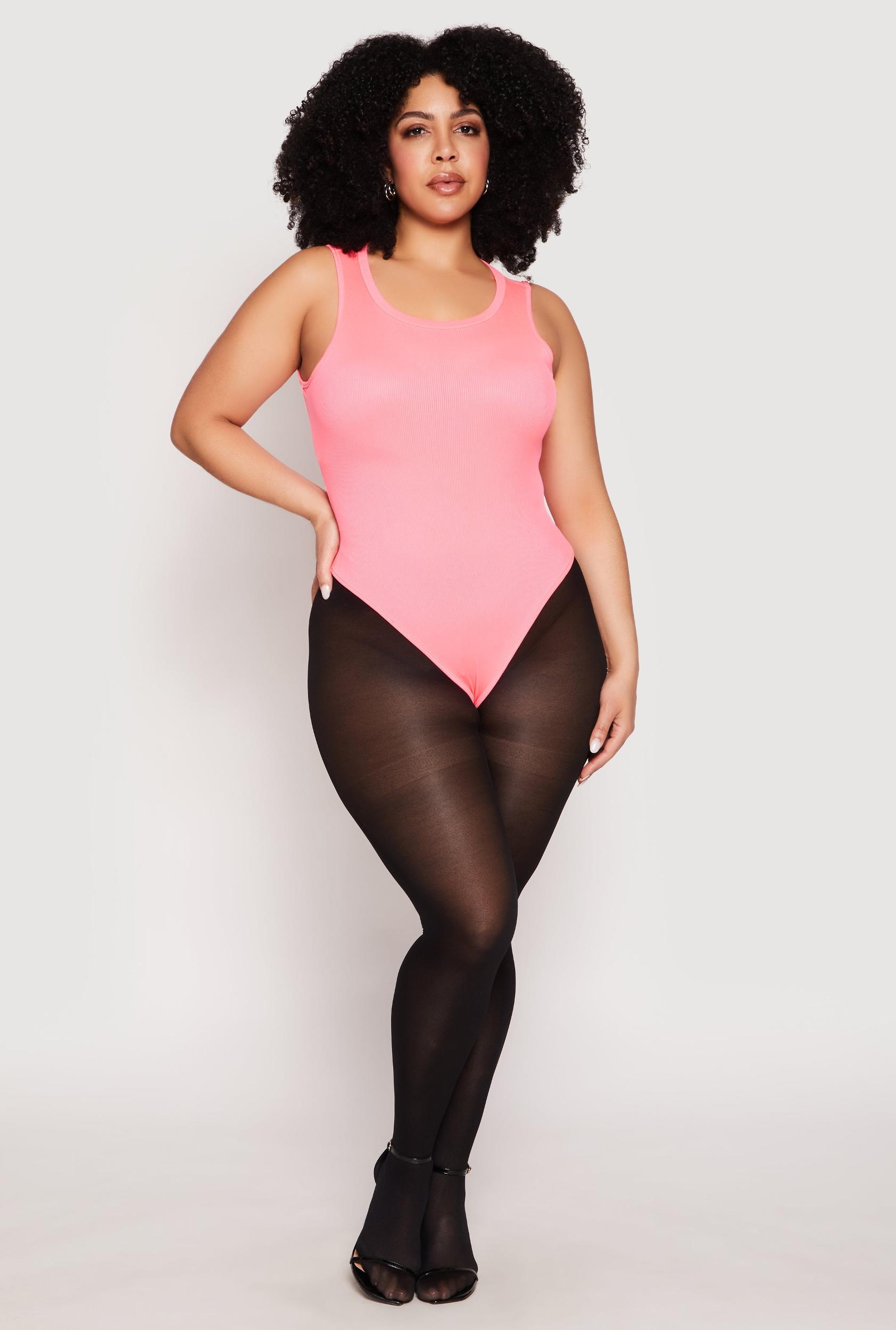 Womens Plus Size Daisy Ribbed Knit Tank Thong Bodysuit Product Image