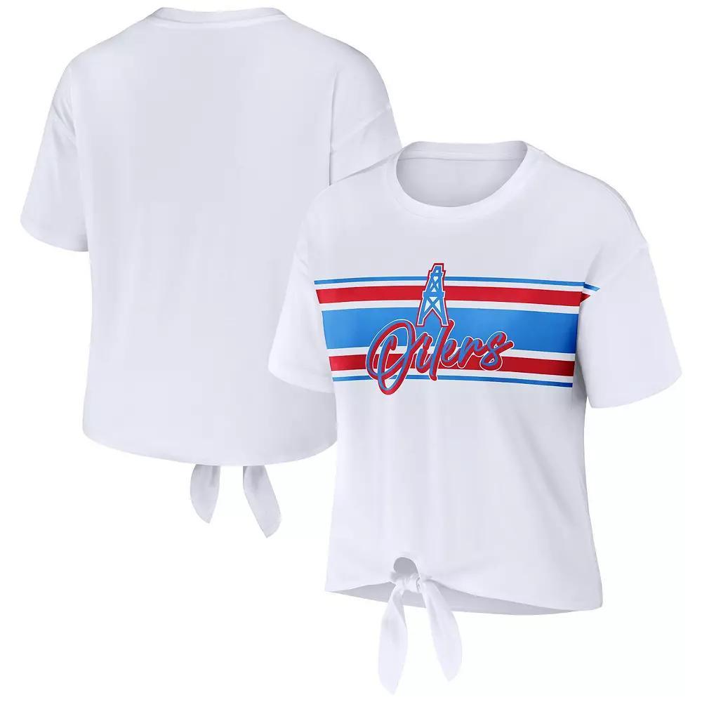 Women's WEAR by Erin Andrews White Tennessee Titans Front Tie Retro T-Shirt, Size: Medium Product Image