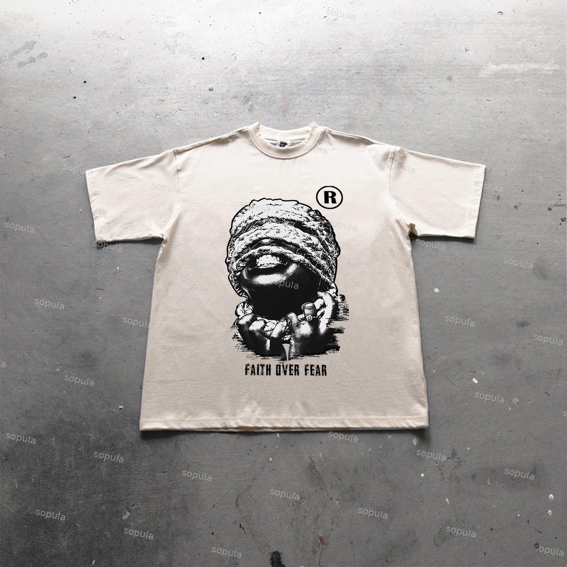 Sopula Vintage Mummy Faith Over Fear Graphic Print Cotton T-Shirt Product Image