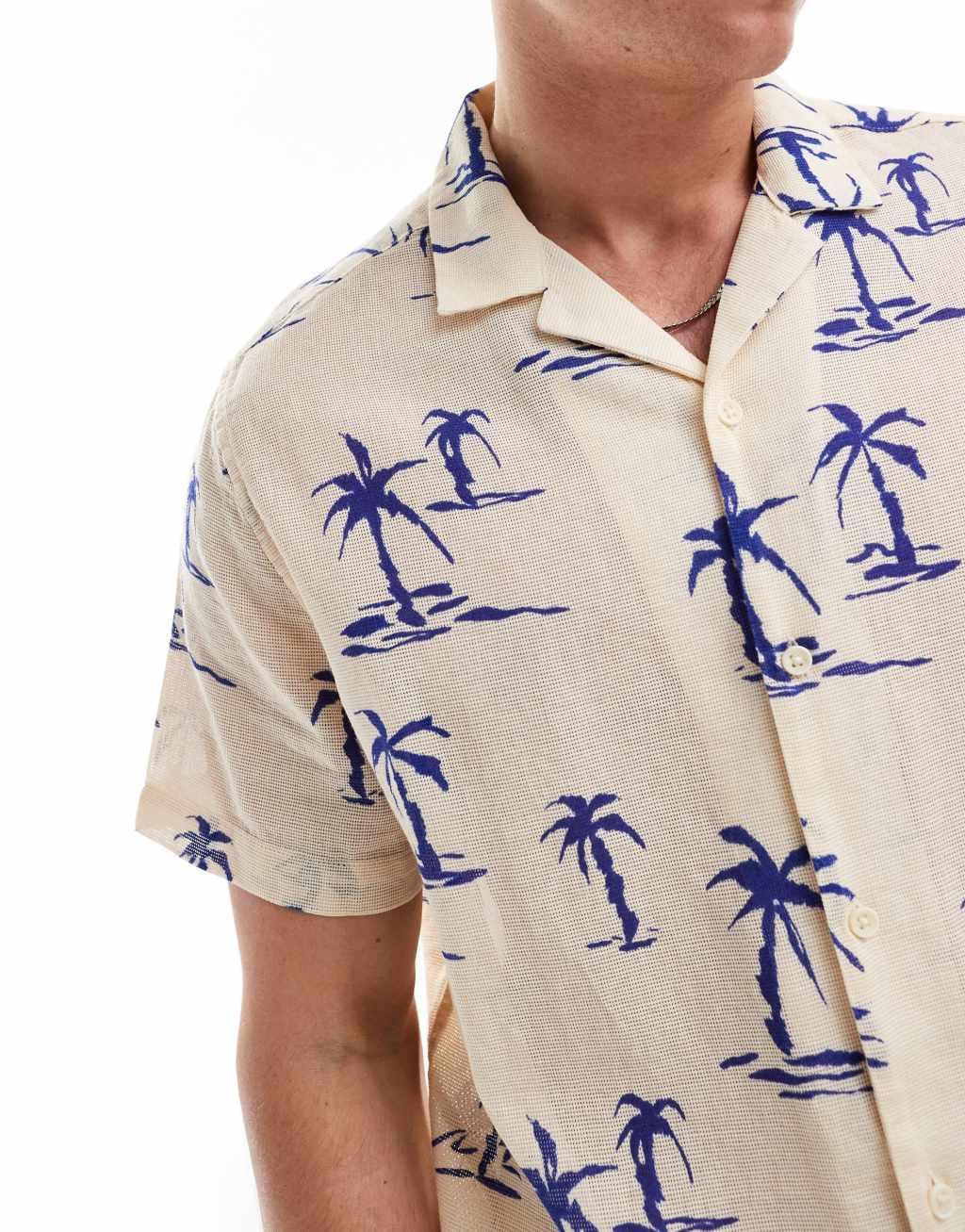 ASOS DESIGN relaxed revere shirt with palm tree print - part of a set  Product Image