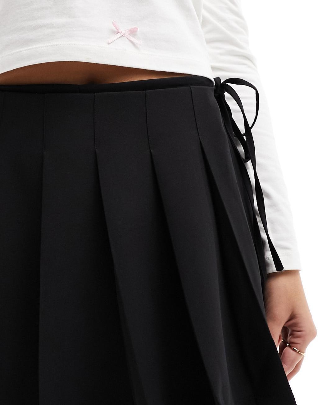 Miss Selfridge pleated wrap mini skort in black Product Image