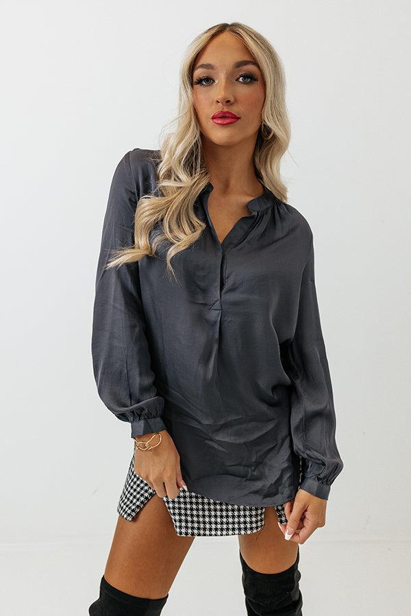London Skyline Satin Top In Charcoal Product Image