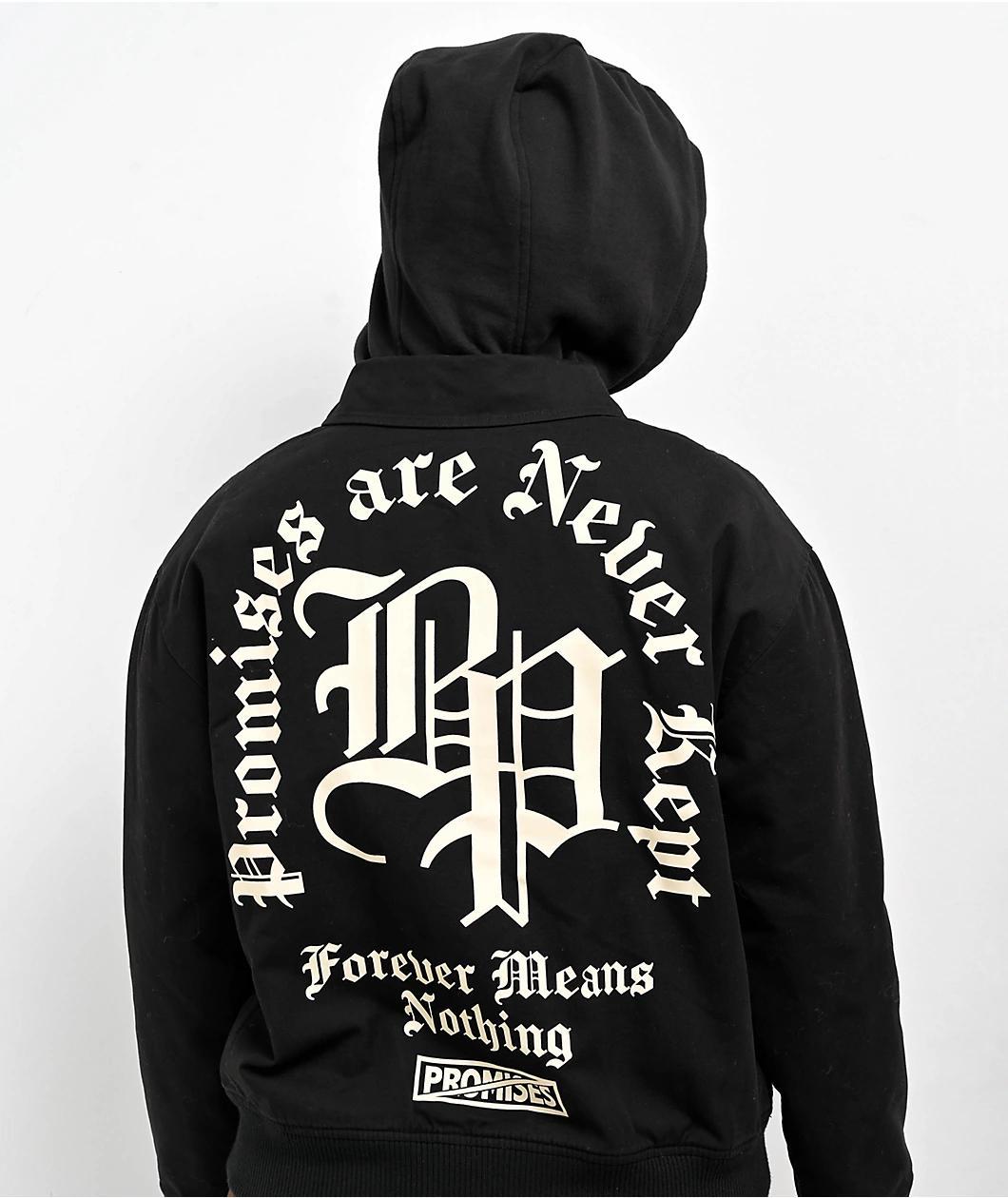Broken Promises Lock Up Black Hooded Work Jacket Product Image