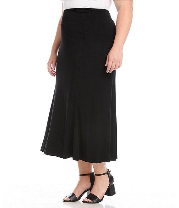 Karen Kane Plus Size Fluid Jersey Knit A-Line Tea Length Skirt Product Image